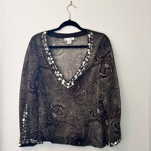 Spiegel Black and Cream Patterned Blouse